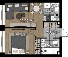 Планировка однокомнатной(квартира) площадью 38.5 квадратных метров в “ЖК Квартал Серебряный бор”