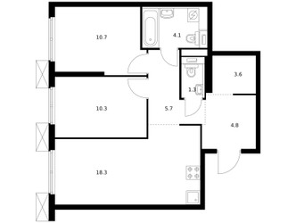 Планировка двухкомнатной(квартира) площадью 58.8 квадратных метров в ЖК “ЖК Алтуфьевское 53”