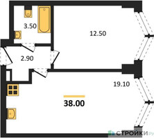 Планировка однокомнатной(квартира) площадью 38 квадратных метров в “ЖК ЗИЛАРТ”