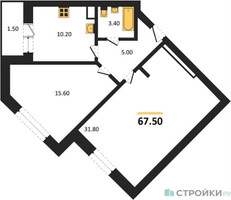 Планировка двухкомнатной(квартира) площадью 67.5 квадратных метров в “ЖК Малиново”