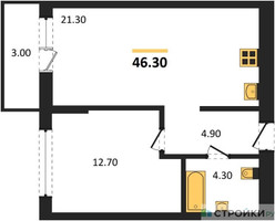 Планировка однокомнатной(квартира) площадью 46.3 квадратных метров в “ЖК Первый квартал”