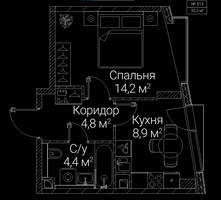 Планировка однокомнатной(квартира) площадью 32.3 квадратных метров в “ЖК СЕЗАР БУДУЩЕЕ”