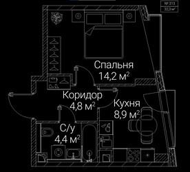 Планировка однокомнатной(квартира) площадью 32.3 квадратных метров в ЖК “ЖК СЕЗАР БУДУЩЕЕ”