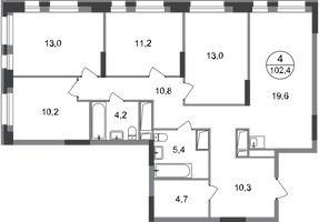 Планировка 4+ комнатной(квартира) площадью 102.4 квадратных метров в “ЖК Первый Московский”