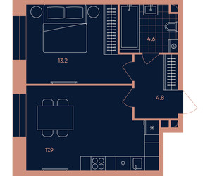 Планировка двухкомнатной(квартира) площадью 40.9 квадратных метров в ЖК “Квартал Эра”