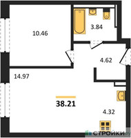 Планировка однокомнатной(квартира) площадью 38.21 квадратных метров в “ЖК Новое Видное”