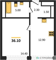 Планировка однокомнатной(квартира) площадью 36.1 квадратных метров в “Акценты”