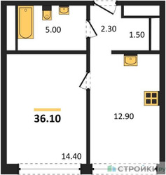 Планировка однокомнатной(квартира) площадью 36.1 квадратных метров в ЖК “Акценты”