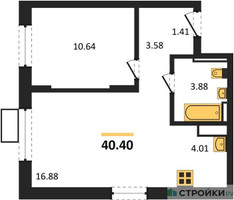 Планировка однокомнатной(квартира) площадью 40.4 квадратных метров в “ЖК Пятницкие луга”