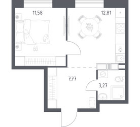Планировка однокомнатной(квартира) площадью 35.43 квадратных метров в ЖК “ЖК Цветочные Поляны”