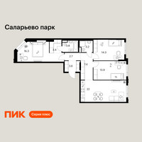 Планировка трехкомнатной(квартира) площадью 90.6 квадратных метров в “ЖК Саларьево парк”