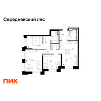 Планировка трехкомнатной(квартира) площадью 86.4 квадратных метров в “ЖК Середневский лес”