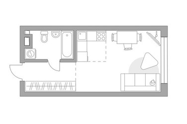Планировка студии(квартира) площадью 29.53 квадратных метров в ЖК “ЖК Тринити”