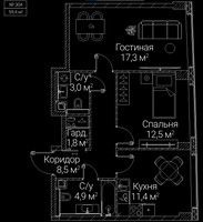 Планировка двухкомнатной(квартира) площадью 59.4 квадратных метров в “ЖК СЕЗАР БУДУЩЕЕ”