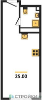 Планировка студии(апартаменты) площадью 25 квадратных метров в “ЖК Октябрьская 98 (MirrorЗдание)”