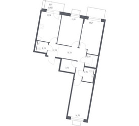 Планировка трехкомнатной(квартира) площадью 78.95 квадратных метров в ЖК “ЖК Квартал Западный”
