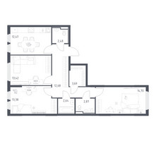 Планировка трехкомнатной(квартира) площадью 78.33 квадратных метров в “ЖК Остафьево”