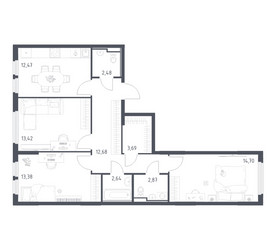 Планировка трехкомнатной(квартира) площадью 78.33 квадратных метров в ЖК “ЖК Остафьево”