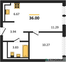 Планировка однокомнатной(квартира) площадью 36 квадратных метров в “ЖК Остафьево”