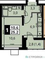 Планировка студии(квартира) площадью 25.2 квадратных метров в “ЖК 1-й Южный (Первый Южный)”
