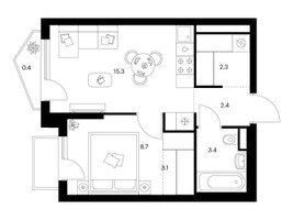 Планировка однокомнатной(квартира) площадью 36.1 квадратных метров в “ЖК Мичуринский Парк”