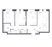 Планировка трехкомнатной(квартира) площадью 69.32 квадратных метров в “ЖК Большое Путилково”