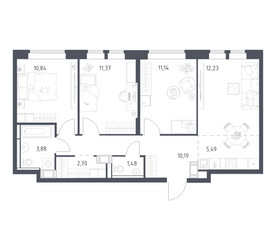 Планировка трехкомнатной(квартира) площадью 69.32 квадратных метров в ЖК “ЖК Большое Путилково”