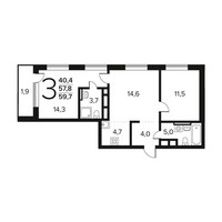 Планировка трехкомнатной(квартира) площадью 59.7 квадратных метров в “Новые Ватутинки. Заречный”