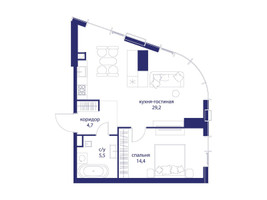 Планировка однокомнатной(квартира) площадью 53.8 квадратных метров в “ЖК Событие”