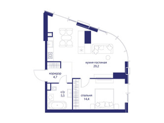 Планировка однокомнатной(квартира) площадью 53.8 квадратных метров в ЖК “ЖК Событие”