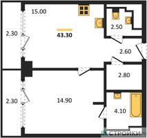 Планировка однокомнатной(квартира) площадью 43.3 квадратных метров в “ЖК СТОУН Грэйн”