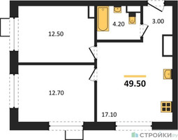Планировка двухкомнатной(квартира) площадью 49.5 квадратных метров в “ЖК Foreville (Форевилль)”