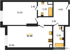 Планировка однокомнатной(квартира) площадью 61.3 квадратных метров в “ЖК Крылатская 33”