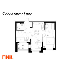 Планировка двухкомнатной(квартира) площадью 53.2 квадратных метров в ЖК “ЖК Середневский лес”