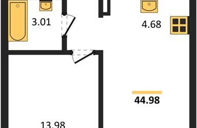 Планировка однокомнатной(квартира) площадью 44.98 квадратных метров в ЖК “ЖК Егорово Парк”