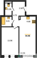 Планировка однокомнатной(квартира) площадью 44.98 квадратных метров в ЖК “ЖК Егорово Парк”