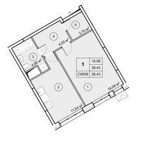 Планировка однокомнатной(квартира) площадью 38.5 квадратных метров в “ЖК Экоград Новый Катуар”