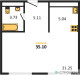 Планировка студии(квартира) площадью 35.1 квадратных метров в “ЖК Tophills (ТопХиллс)”