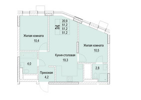 Планировка двухкомнатной(квартира) площадью 51.2 квадратных метров в “ЖК Отрадный”