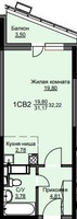 Планировка студии(квартира) площадью 32.7 квадратных метров в “ЖК Соболевка”