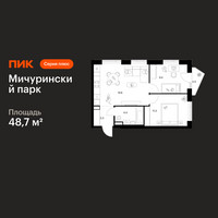 Планировка двухкомнатной(квартира) площадью 48.7 квадратных метров в “ЖК Мичуринский Парк”