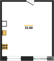 Планировка однокомнатной(апартаменты) площадью 32.8 квадратных метров в “ЖК Легендарный квартал на Ботаническом саду”
