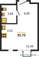 Планировка студии(квартира) площадью 25.72 квадратных метров в “ЖК Остафьево”