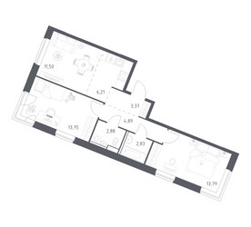 Планировка двухкомнатной(квартира) площадью 59.22 квадратных метров в ЖК “ЖК Квартал Западный”