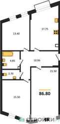 Планировка трехкомнатной(квартира) площадью 86.8 квадратных метров в ЖК “ЖК Эльйон”