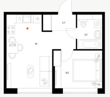 Планировка однокомнатной(квартира) площадью 34.9 квадратных метров в “ЖК Бусиновский парк”