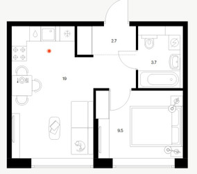 Планировка однокомнатной(квартира) площадью 34.9 квадратных метров в ЖК “ЖК Бусиновский парк”
