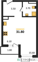 Планировка студии(квартира) площадью 31.8 квадратных метров в “ЖК Прокшино”