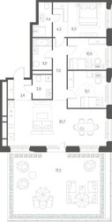 Планировка трехкомнатной(квартира) площадью 115.3 квадратных метров в ЖК “ЖК Среда на Лобачевского”