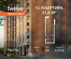 Планировка студии(квартира) площадью 31.2 квадратных метров в “ЖК Твелв”